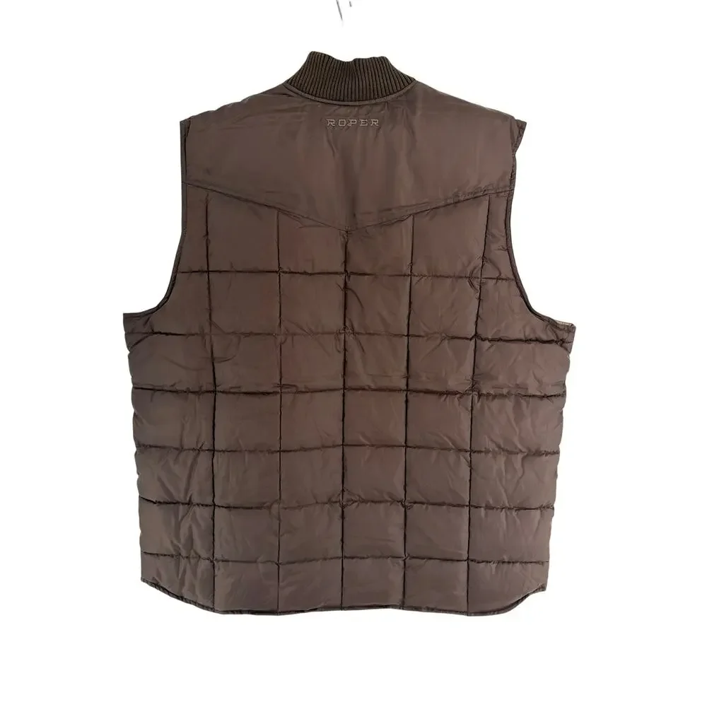 Roper Men's Brown Poly-filled Quilted Logo Zip Western Vest Size 3XL